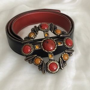 Heavy brass belt buckle with stones
